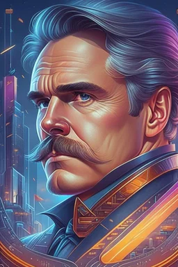 Best quality, masterpiece, ultra high definition,Futuristic, cyberpunk, Friedrich Nietzsche,Comic style
