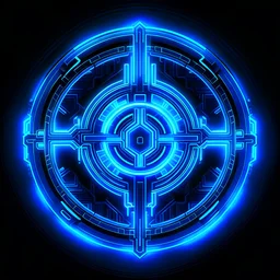 a blue glowing cyberpunk symbol