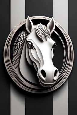 logo design, bunchy, 3d lighting, white horse, highly detailed face, cut off, symmetrical, friendly, minimal, round, simple, cute