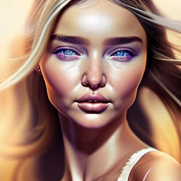 intricate stunning highly detailed girl miranda kerr, pale eyes, long blonde hair, portrait, Bokeh, shallow depth of field, blur, out-of-focus background, Macro lens, highly detailed