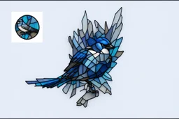 vitrail d'un geai bleu ailes déployées cyberpunk