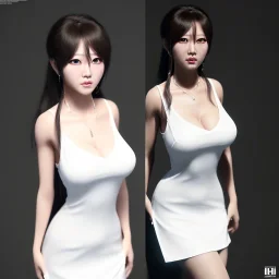 woman hitomi tanaka, white dress, highly realistic