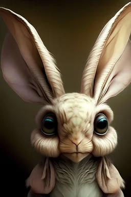 lop rabbit floppy ears, owl face, sweet alien