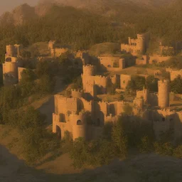 persian castle between mountains at time of sunset ray tracing 4k realistic