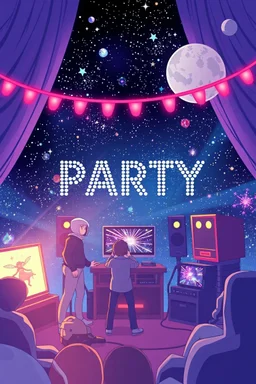 poster for a party with anime music videos galaxy theme