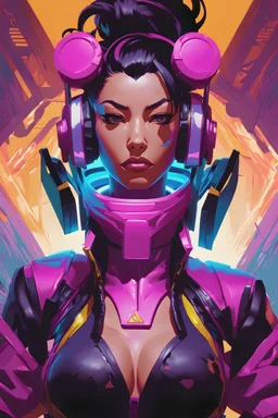 A beautiful portrait painting of a cyberpunk Juri Han from Street Fighter 6 by pascal blanche and sachin teng and sam yang and greg rutkowski, in style of colorful comic. symmetry, hyper detailed. octanev render. trending on artstation