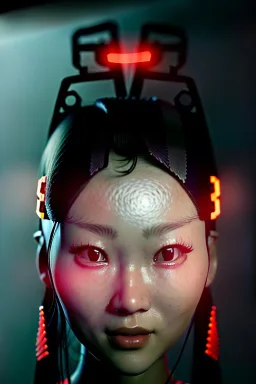 Studio photo portrait, Asian woman samurai, cyberpunk,japanese traditional ornaments, red, white, black, led wires, glow eyes, cinematic, Ultra realistic, wide angle view, soft color, highly detailed, unreal engine 5, RTX, ultra detail, 3d, finely drawn, high definition.