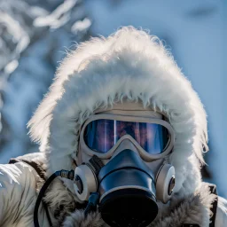 Yeti in an elastomeric respirator, Kananaskis Country