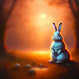 romantic fantasy spray painting, bunny in sunset