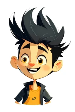 The animated character of a lively blogger boy with black sloppy hair