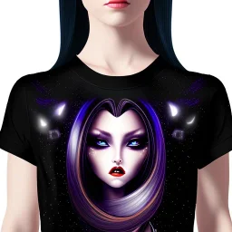 black long hair lady shirt with black eyes under the Stars