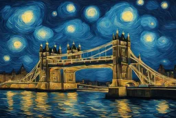 tower bridge at night - in style of van gogh