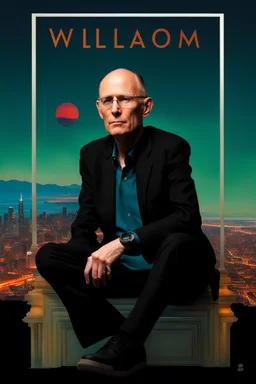 portrait of famous iconic legendary SF author William Gibson, (((bald))), warm spring colors