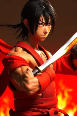 The same photo but with a katana red sword