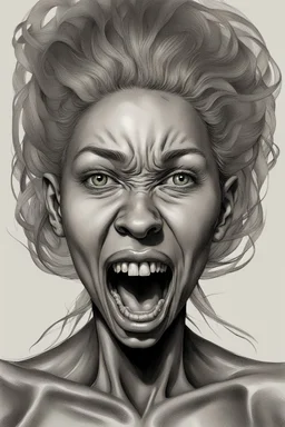 detailed image, female head, screaming