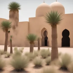 نباتات صحراوية بجانب مسجد قديم