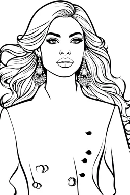 Coloring page of a elegant fashion model black woman wearing suit office, dynamic poses, full body portrait, thick and clean lines, clean details, ar 2:3, no-color, coloring page style, no-turban, coloring page style, non background, non color, non shading, no-grayscale, coloring page for adults