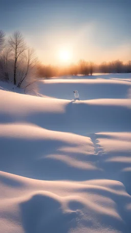 In a sunny morning, A stunning and beautiful view. Snowy shadows wrapped on the ground, which hides their existence. Staring at the beautiful sky I am fascinated by its harmonious colors. The sun with a full smile, He takes away the clear and red light. A harsh winter But he conquers nature with courage, A snowman with a taller shadow. It makes the landscape more beautiful and alive.