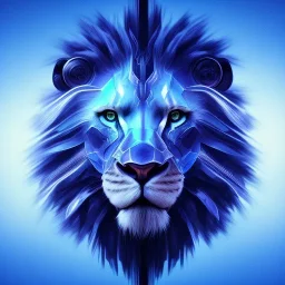 A beautiful portrait of a cyborg lion blue color scheme, high key lighting, volumetric light high details psychedelic background