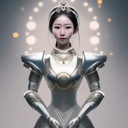 hyper realistic, beautiful smooth realistic Japanese goddess robot, run on dark cosmos background, cat еye, extremely sharp detail, finely tuned detail, ultra high definition, 8 k, unreal engine 5, ultra sharp focus, accurate sword wings, positive smile, lot of details, fit within portrait, Ambiance winter, perfect composition, perfect hair,