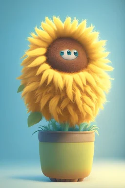 Cheery and cute sunflower in a pot avatar full body in fluffy material