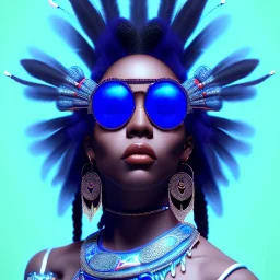 a black woman with blue crystal sunglases wearing a native dress and dancing in the club, steam punk, realistic, made in octane, cinematic, ultra-realistic, extremely detailed octane rendering, 8K, VRAY Super Real ar 2:3, dof photorealistic futuristic 50mm lens hard lighting dark gray tintype photograph, realistic lighting