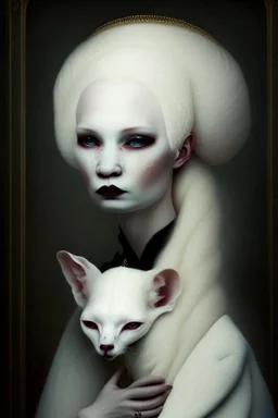 lady with ermine-head, albino, bizarre, surreal, darkmood by natalie shau