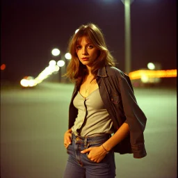 Jane birkin in jeans, long exposure photography, 70s