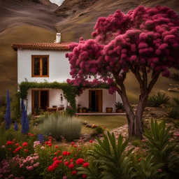 azujelos house with a garden flowers and trees
