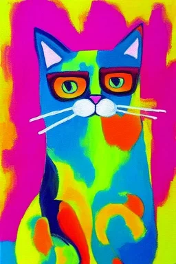 painting, bright colors, cat, happy