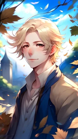 fantasy world, anime, blond hair man, 28 years old,