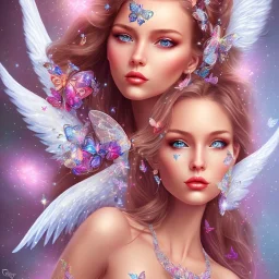  beautiful angel face princess fairy with sparkle jewel bikini and butterflies in hair