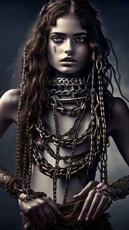 The body and soul of a beautiful woman with chains