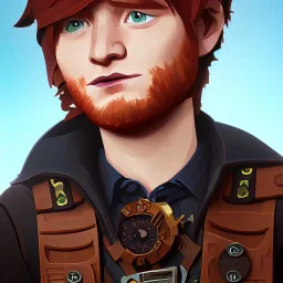 ed sheeran with dark brown hair, round head, lego, steampunk