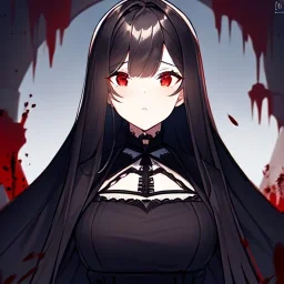 portrait anime vampire, long hair, red eyes, noble black robe, Blood, background Gothic castle, hyper detailed, intricately detailed, gothic, ambiguous lines image, flat dimensional style, flat lines, rough drawing --ar 2:3