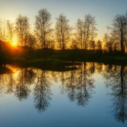  one white Field mouse cartoon sunset lake trees