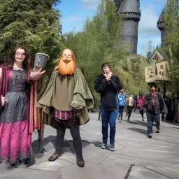 Harry Potter world with magic with beautiful surroundings with clear features of people and avatars, big fight with dark theme