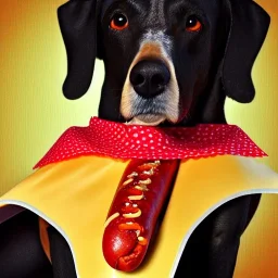 a realistic portrait of a hotdog wearing a cape