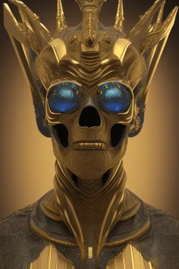 black male African Egyptian alien, cracks in the voodoo head, wicked, diamond eyes, crown, blood, 8k, finely detailed, photo realistic, tiger turquoise skull head gold dragon space alien snow skeleton gold teeth silver crown silver space suit spaceships