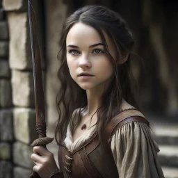 pretty girl, aged 17, brunette, conventionally attractive, skinny, medieval, assassin