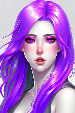 beautiful woman with green eyes and long purple hair anime realistic