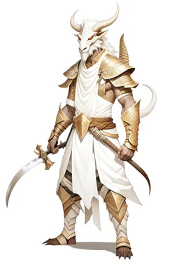 Full Body, White Dragonborn, Monk, Fighter Pose, White and Gold outfit colour theme,