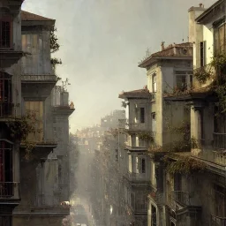 Skyline, garden rooftops, Uphill roads, street with trees , mediterranean Metropolis , Vignola classicism architecture, palladio,, by Jeremy mann, John atkinson Grimshaw," "white Beaux Arts architecture , genoa, naples, porto,Rome, Buenos Aires,Madrid,Marseilles by Jeremy mann"