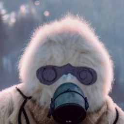 subject = (Yeti in a mask) background = (wildfires, mountains, fires, smoke, disaster)