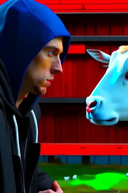 eminem stares at a cow