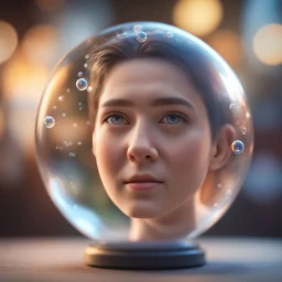 face inside bubble ,bokeh like f/0.8, tilt-shift lens 8k, high detail, smooth render, down-light, unreal engine