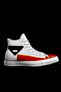 A red converse sneaker, superman theme on material