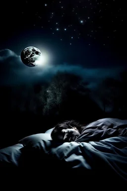 sleeping in dark night with full moon sky