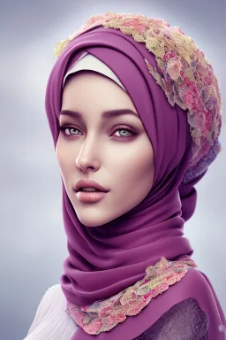 hijab portrait, 8k resolution, flower head, breast and body