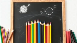 A blackboard sketch with a bunch of colored pencils in the middle of the image